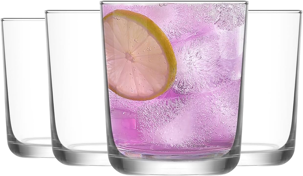 LAV Premium Long Drink Glasses, Lead-Free Highball Glass Set, Pack of 4, Dishwasher Safe, for Water, Juice, Cocktails, Tom Collins, Lemonade, Soda, Iced Tea, Mocktails 16 1/2 oz