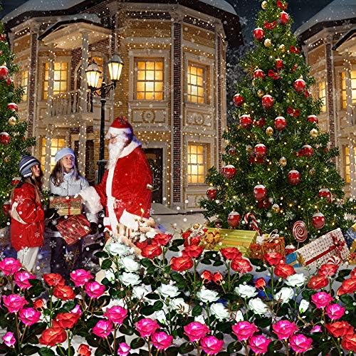 Solar Garden Lights Outdoor, 2 Pcs Solar Powered Garden Lights with 6 Rose Flowers Solar Rose Lights for Flower Bed, Patio, Yard Decoration (Pink)
