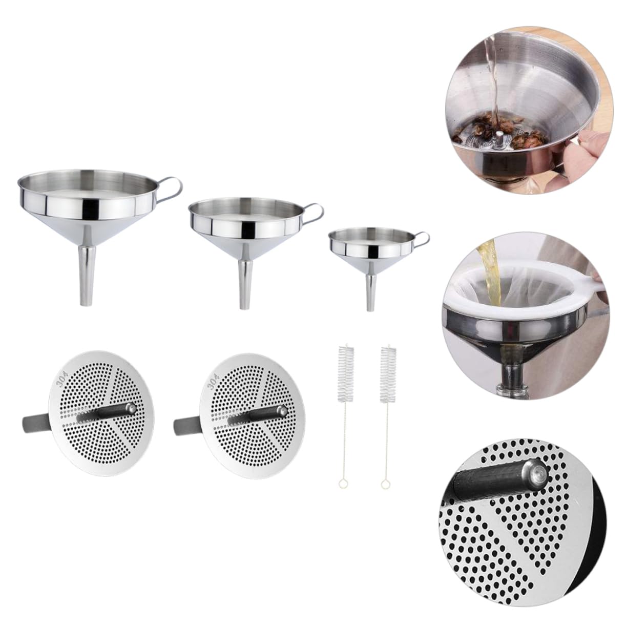 Juego de Embudo de Cocina de Acero Inoxidable Mango Lateral y Filtro Desmontable para Transporte Rápido y Preciso de Líquidos Hogar