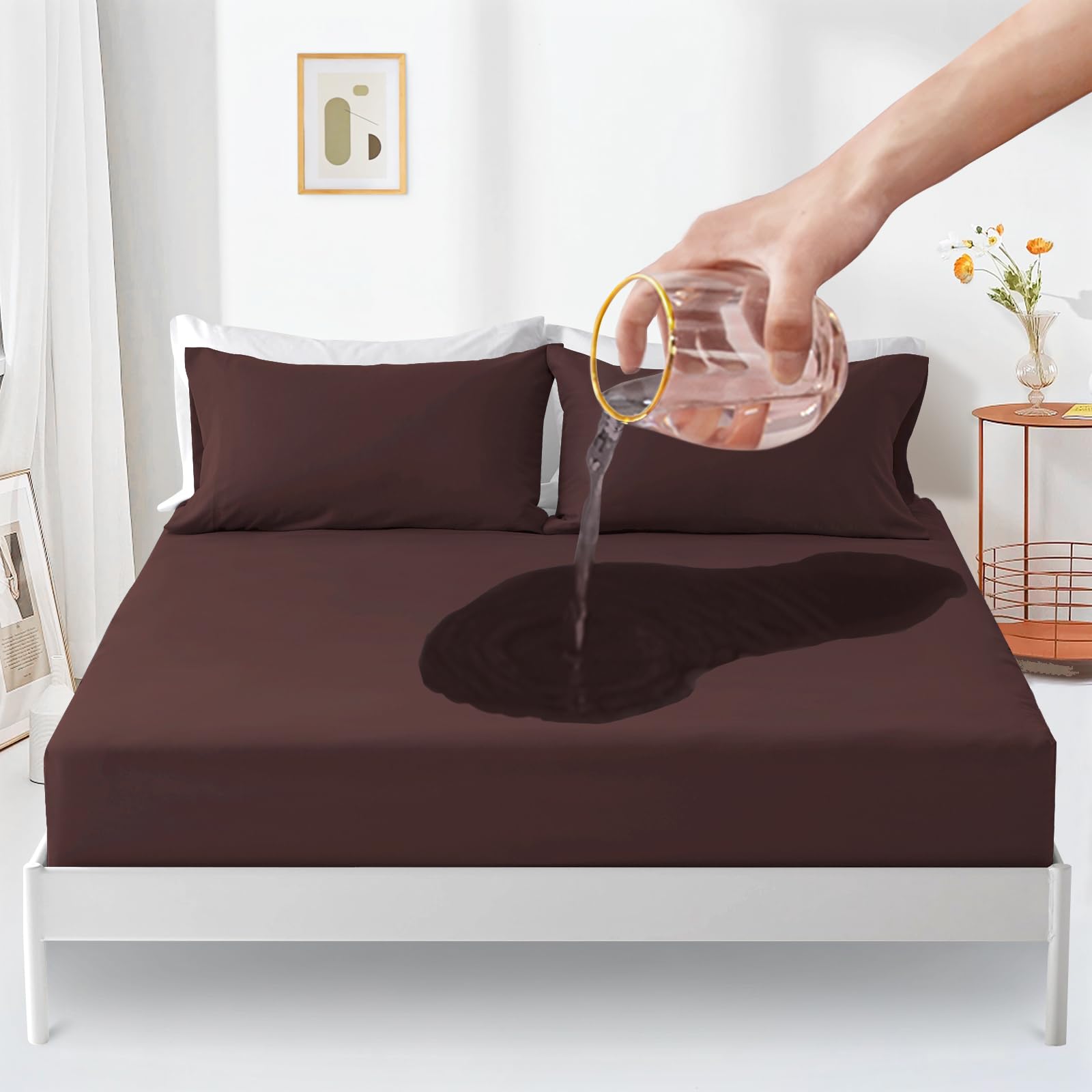 Housse matelas imperméable 160x200cm café pour petits-déjeuners au lit