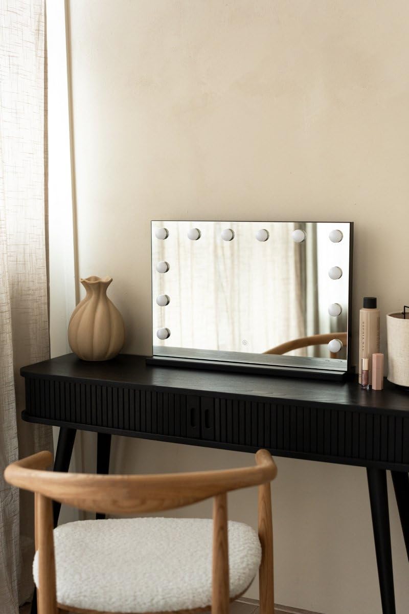 SensaHome Vanity Mirror Pro - Espejo de Maquillaje Estilo Hollywood con 12 Luces LED Regulables, 3 Modos de Luz, 60x40cm - Negro