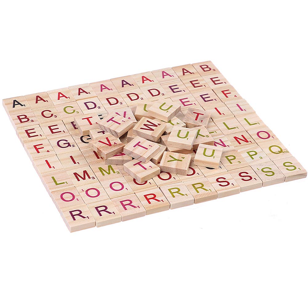 Tovip 200Pcs Wood Scrabble Tiles Letters Alphabet Colour Numbers Digital Puzzle Wooden Toys for Kid Favors