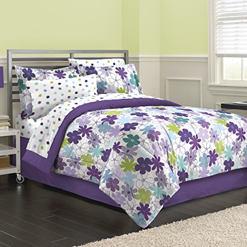 First At Home Graphic Daisy Comforter Set, Queen, Purple