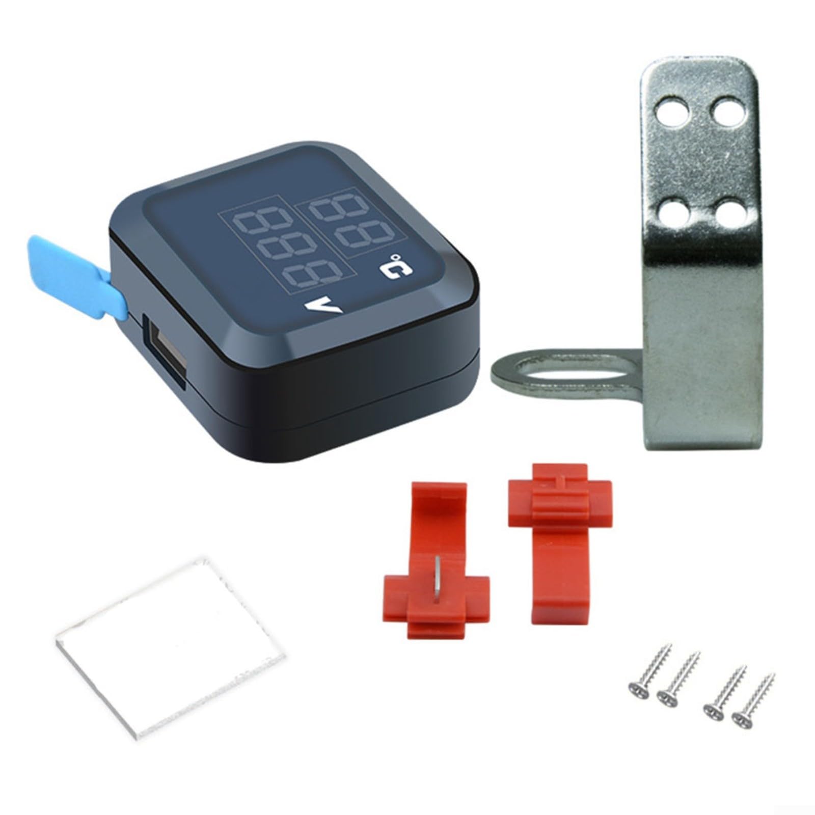Termometro digitale voltmetro 3 in 1 per moto, con caricatore USB, indicatore di temperatura per manubrio per la maggior parte delle moto, blu-rosso
