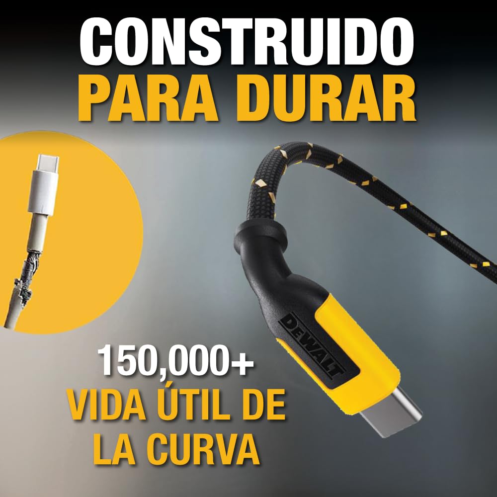 DEWALT Cable USB-C a Lightning 2 Pack 1,2 m [Apple MFi Certified], Cable Carga Rápida PD para iPhone 14/13/12/11 Pro Max, XR, XS, 8, Cable USB-C Lightning Resistente