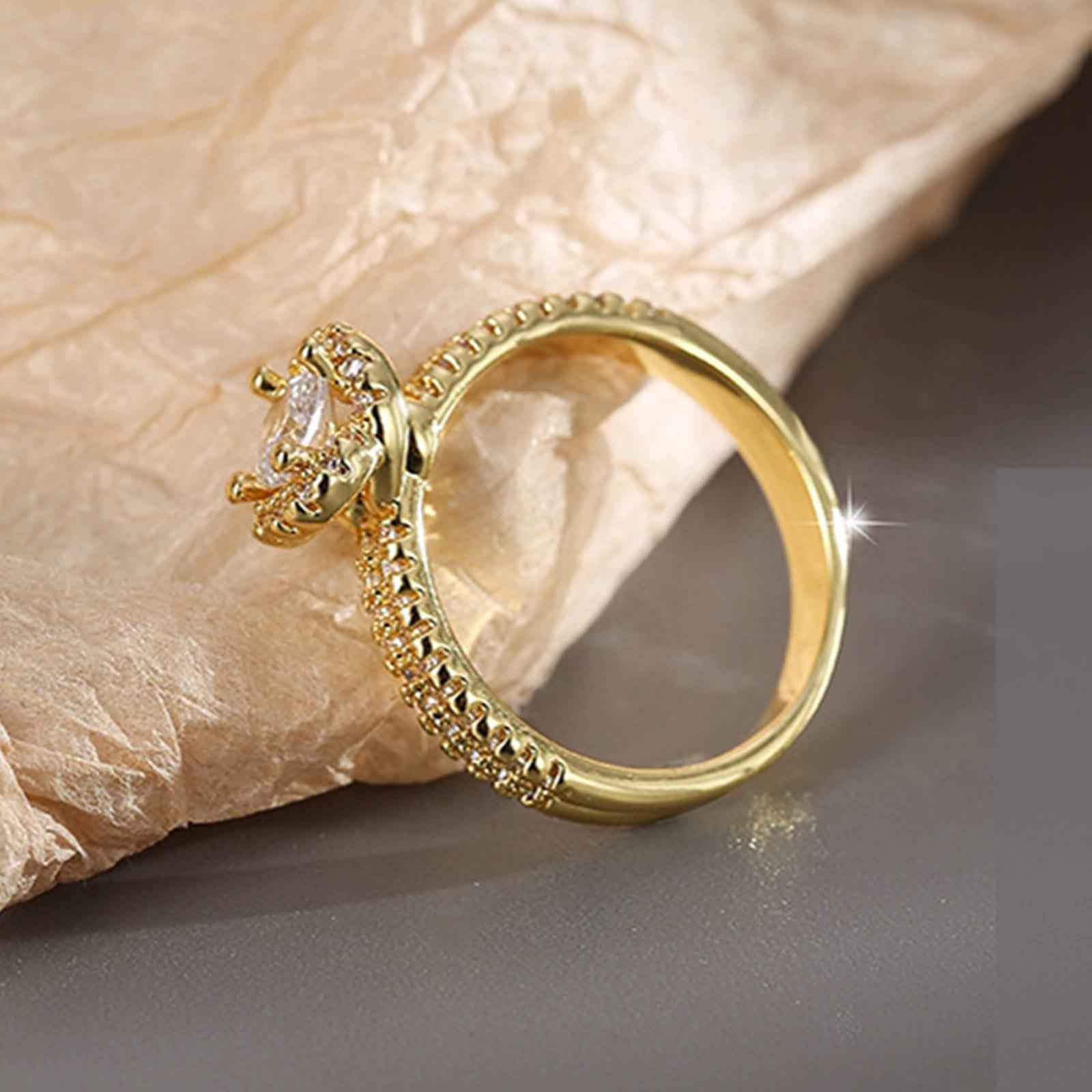 Anillo de oro amarillo de 14 quilates, elegante y moderno, tamaño
