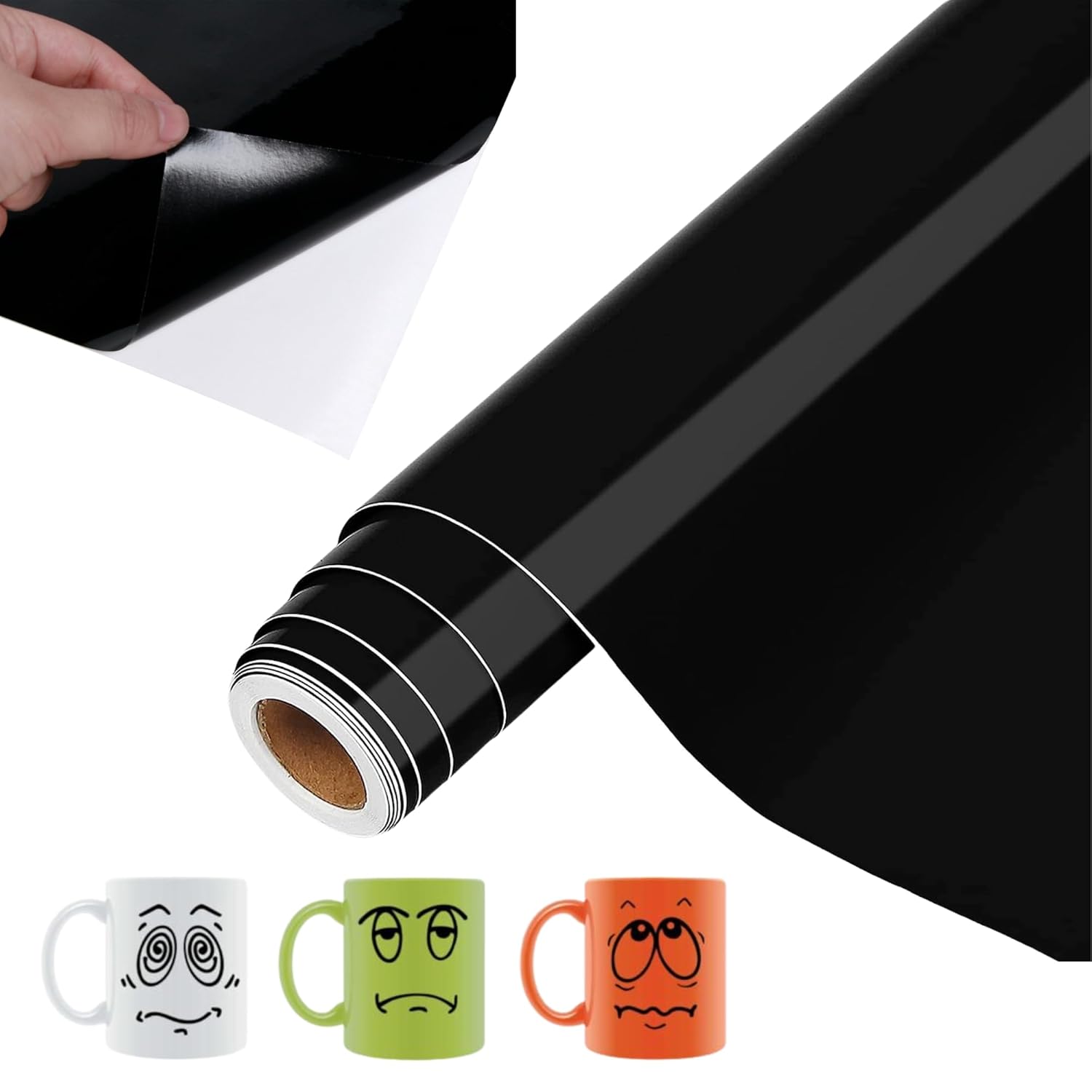 Permanent Vinyl for Cricut Black PVC Free Glossy 12" x 10ft Permanent
