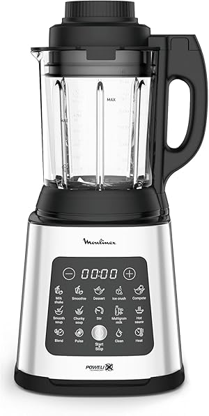 Moulinex PerfectMix Cook - Batidora de vaso de 1400W, 10 programas automáticos, cuchillas extraíbles Powelix, capacidad 2L, alto rendimiento, cocina saludable,App Moulinex +300 recetas, LM83SD