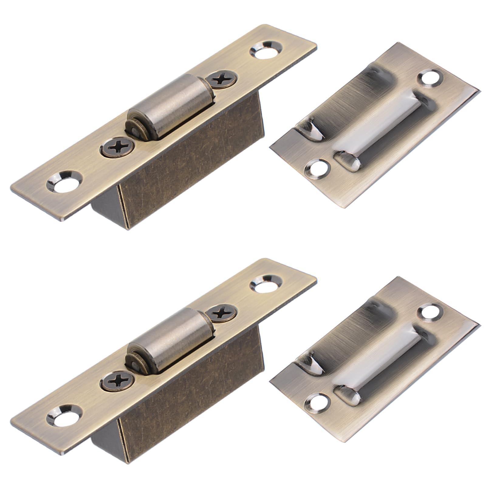 INCREWAY 2Sets Adjustable Silent Roller Catch, Heavy Duty Door Ball Catch with Strike Plate for Closet Cupboard Door, Bronze