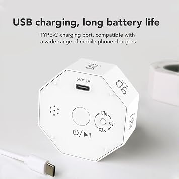 Cocoarm Desk Productivity Cube Timer, ABS LCD Display, Timer, with G Sensor, 7 Preset Countdown Times, Stopwatch Function, for Kitchen Office Study (White)
