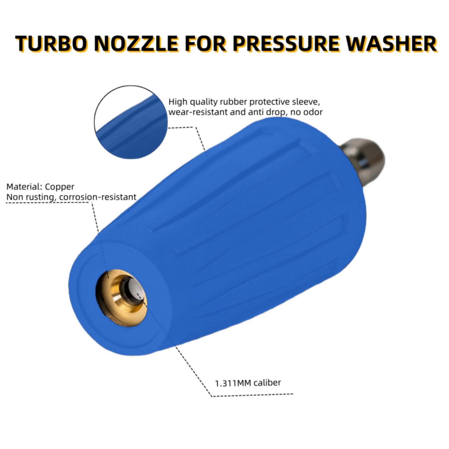 Buse Turbo Rotative Universelle Pour Nettoyeur Haute Pression à Eau, Buse Pour Nettoyeur Haute Pression, 4000 Psi, Calibre 1,311 Mm, Utilisez Un Raccord Rapide 1/4" (Bleu)