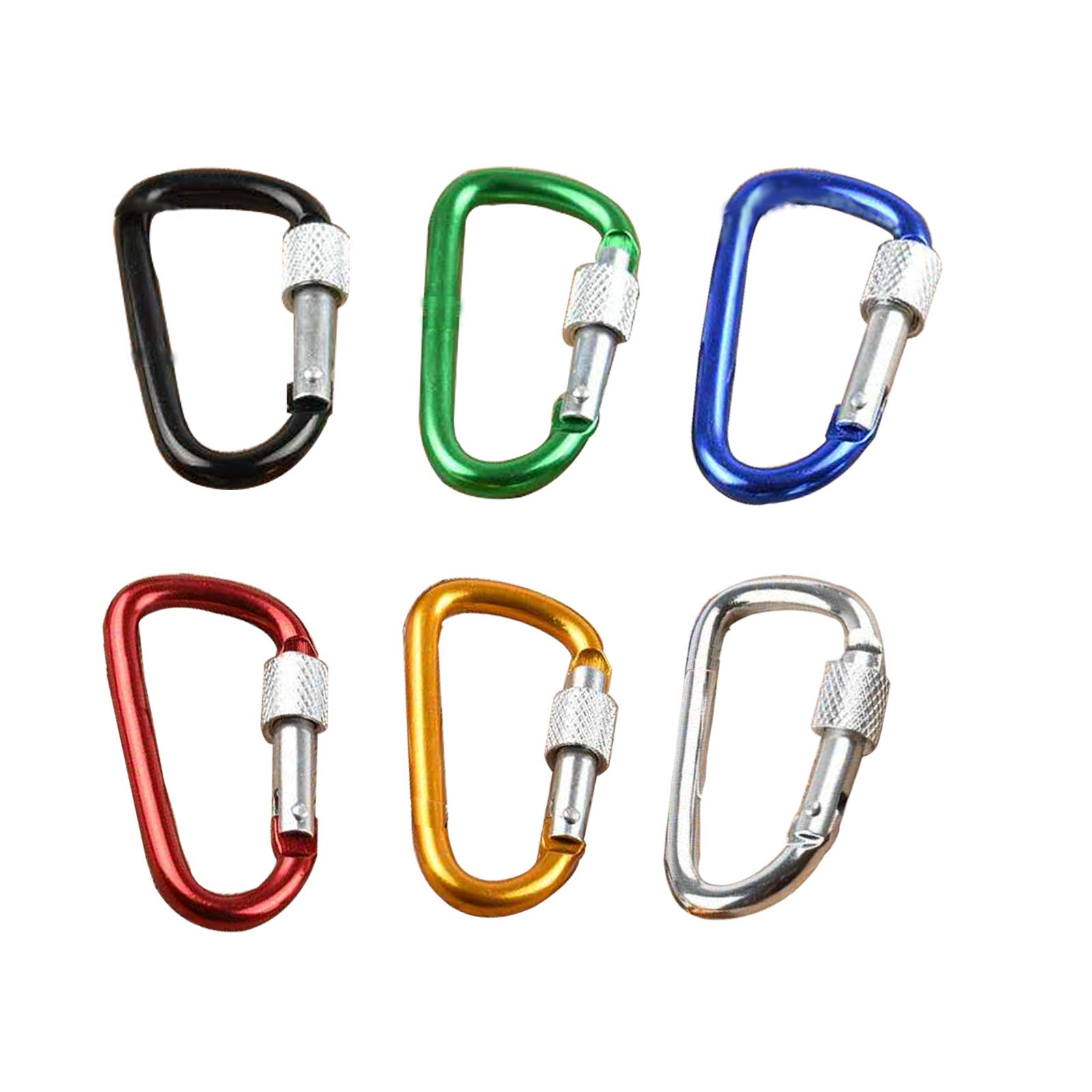 6PCS Screwgate Lock Keychain Clips Carabiner - 2 1/4 inch Aluminum Durable D-shape Spring Loaded Clip for Home, Rv, Camping, Fishing, Hiking, Traveling and Sports Outdoors