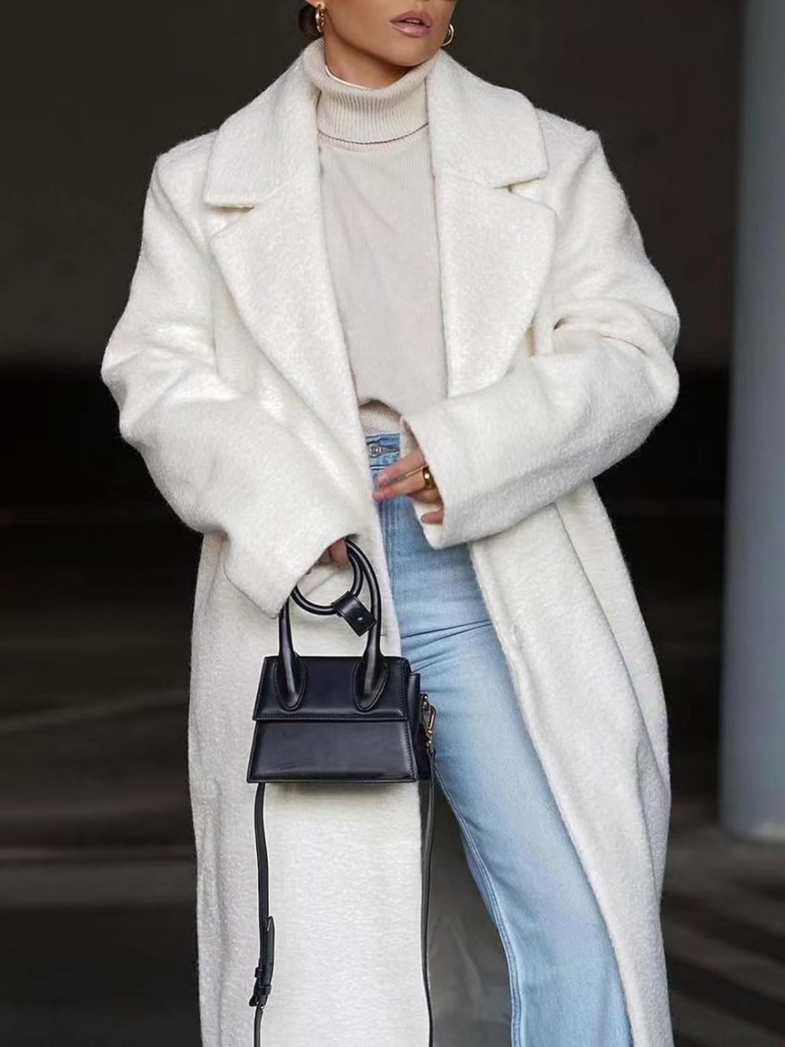 Donna Inverno Elegante di Media Lunghezza Trench Coat Manica Lunga Risvolto Caldo Peluche Cappotto da Donna Blazer Collare Un Bottone Semplice Cappotto Classico