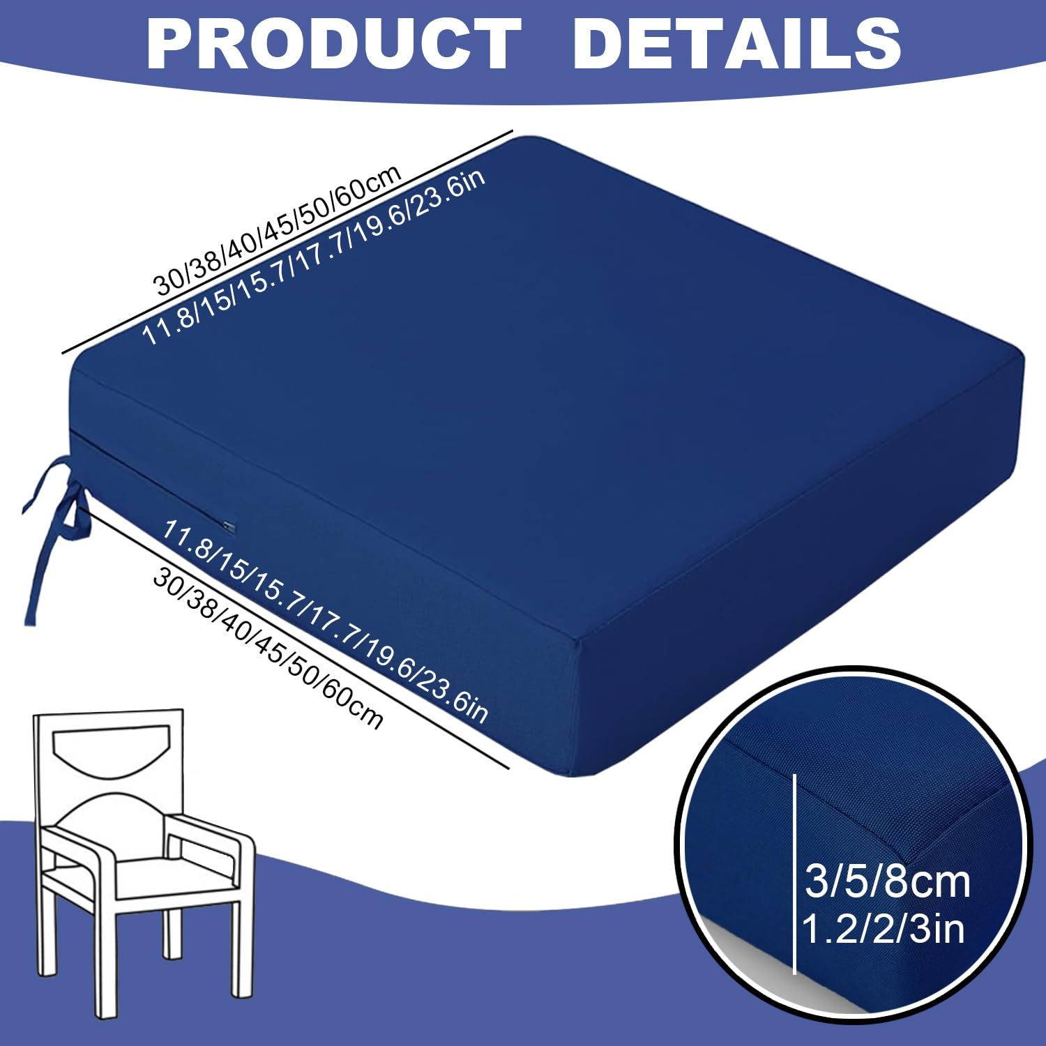 uyeoco Cuscino Della Sedia da Pranzo/Cucina/Giardino/Esterno, Quadrato, 40x40/45x45/50x50, Cuscino Da Divano, Impermeabile Cuscino Per Seduta, Copertura Rimovibile(Beige,50x50x8cm)