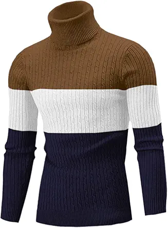 QZH.DUAO Men's Casual Slim Fit Turtleneck Pullover Sweaters with Twist Patterned & Long Sleeve T-Shirt