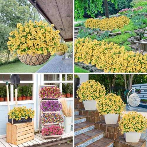 Image of Bassion 24 Bundles Artificial Flowers for Outdoors Fake Flowers, Yellow