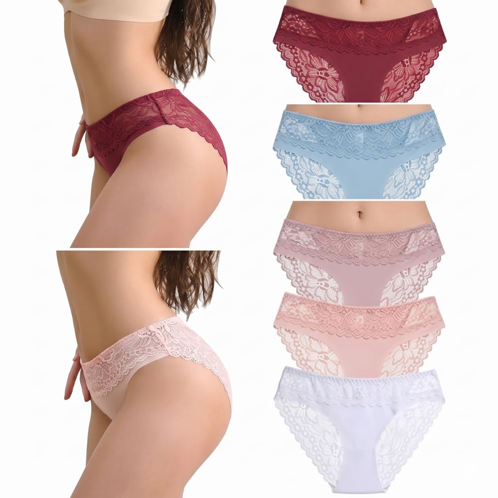 Women Seamless Lace Panty | Mid Rise Soft Stretch Bikini Panties | Breathable Comfortable Underwear for Women & Girls (Multicolor)-picture-49