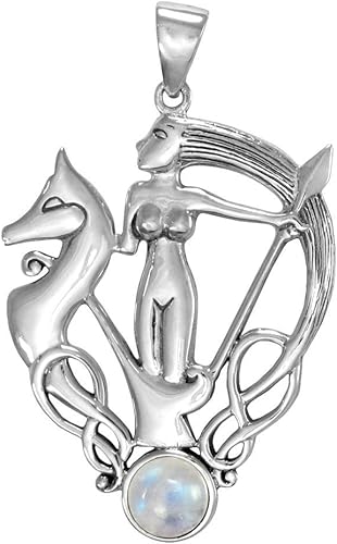 Dryad Design Colgante de plata de ley con nudo celta Morrigan diosa irlandesa con piedra lunar arcoíris natural, Plata esterlina, Adularia
