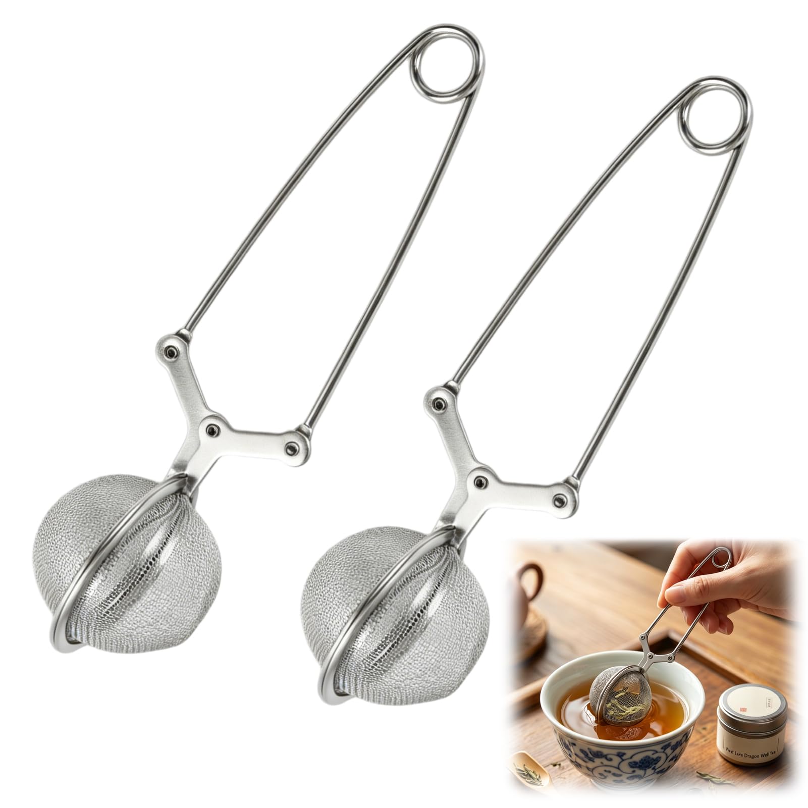 Lote 2 Infusor Té Bola Pinza Acero Inoxidable 16x4.5cm Filtro para Té Suelto Especias Hierbas Colador Malla Fina
