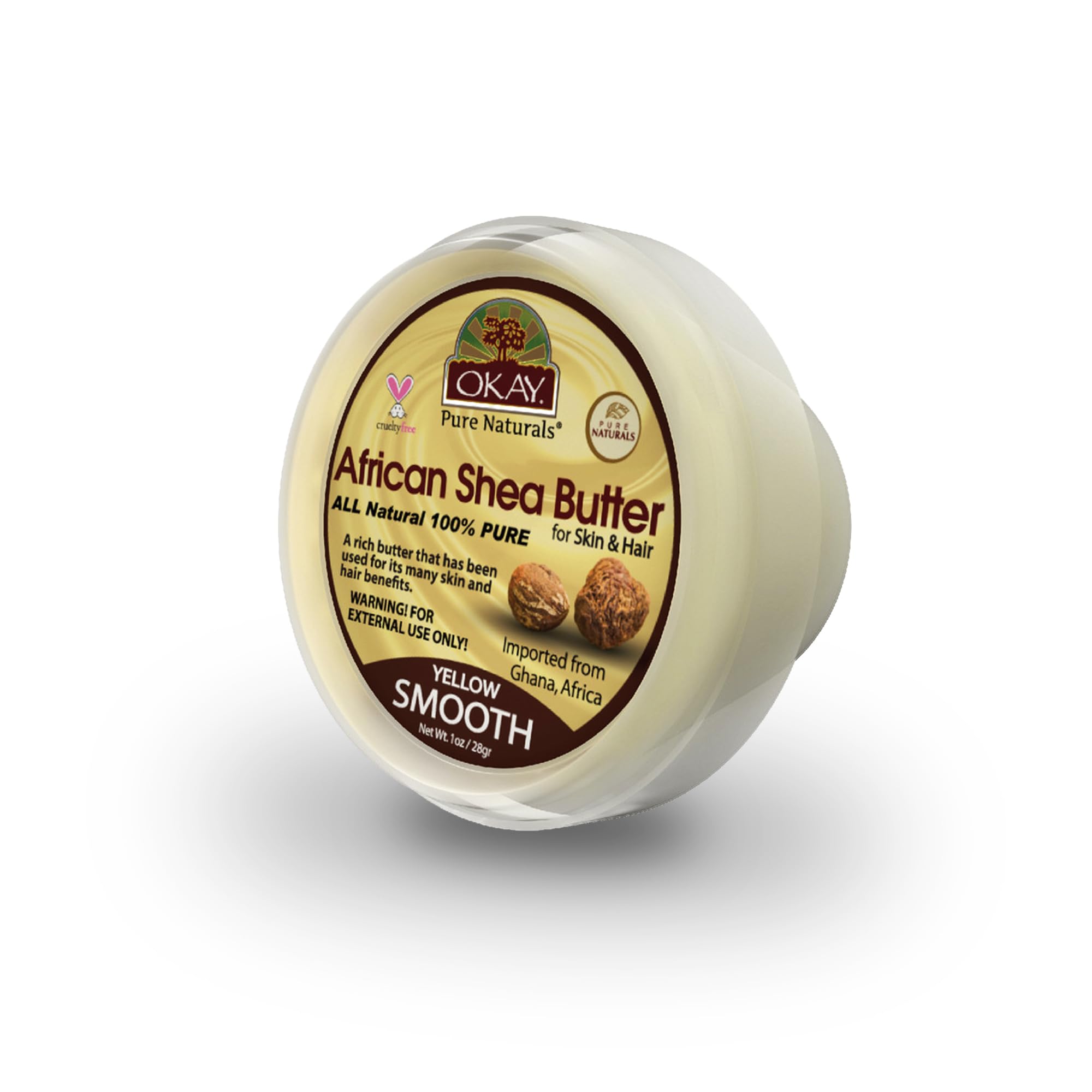 Okay 100% Natural African Shea Butter Yellow Smooth Deep Moisturizing Restores Moisture To Dry Damaged Skin Reduces Skin Damage Heals & Nourishes Made In USA 1oz
