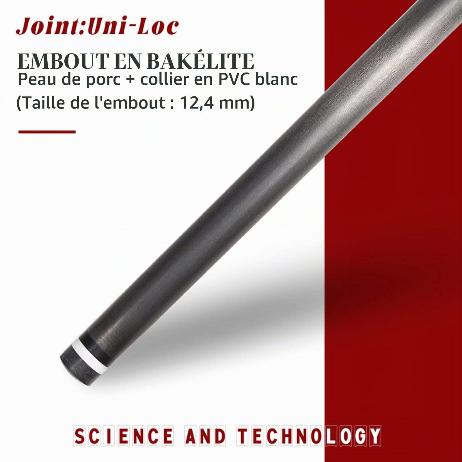 KHEALING La Queue en Fibre de Carbone a Un diamètre Frontal de 12,4 mm et Une Longueur de 737 mm. Elle Convient à l'extrémité arrière des queues de Billard avec Un connecteur à 3 Dents