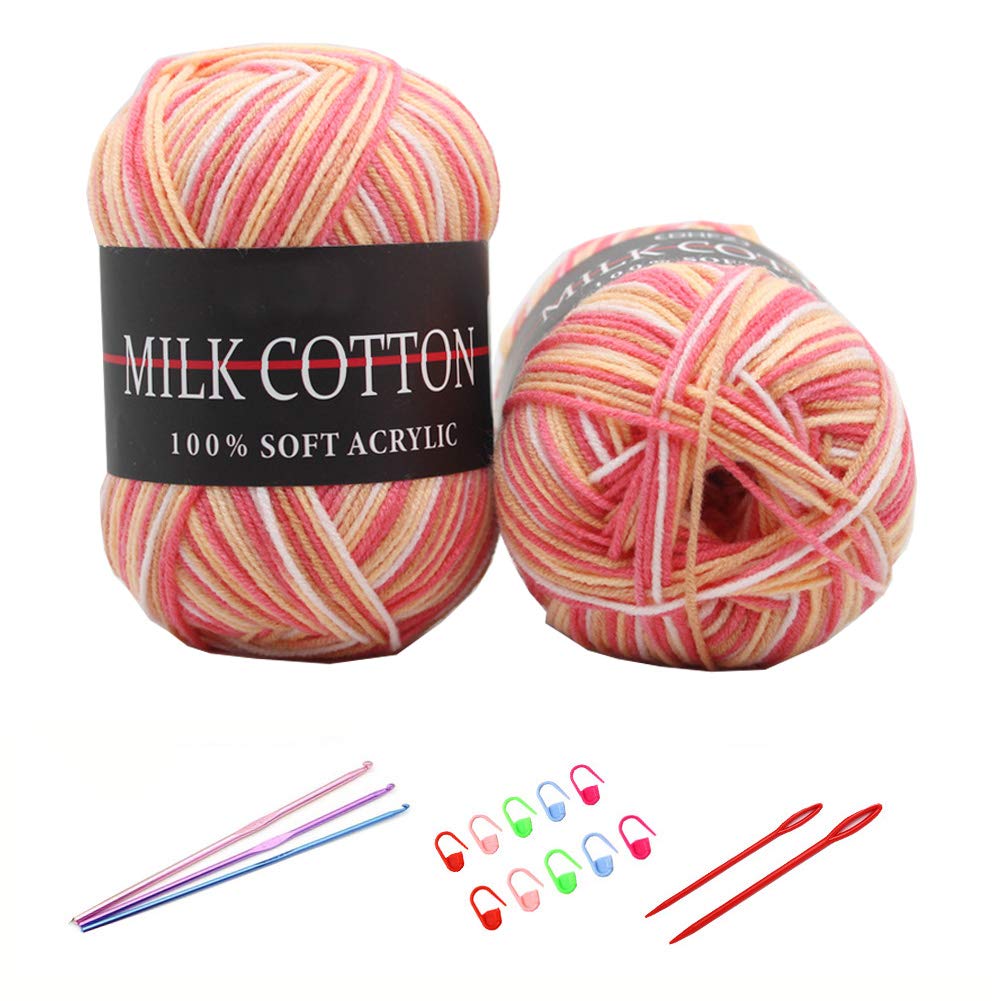 6X 50g Knitting Rainbow Wool Yarn Balls Colorful Hand Crochet Knitting Double Acrylic Yarn Set, 23 Colors, with 3 Crochet Hooks, 2 Needles, 10 Crochet Locking Stitch Markers (20)