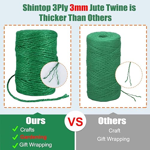 Miniatura 3 de Cordel de jardín, cuerda verde para plantas, 328 pies, 0.118 in de grosor, 3 capas, resistente cuerda de yute para jardinería, manualidades y