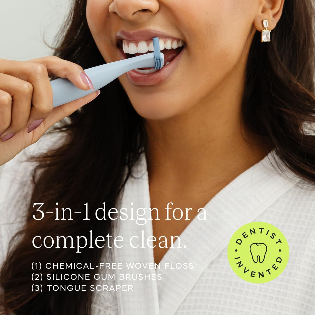 Slate Origin - Flosser elettrico 3 in 1, alimentato a batteria, inventato dal dentista, con testine riutilizzabili, spazzole per gengive e raschietto per lingua, 12.000 vibrazioni soniche, senza PFAS