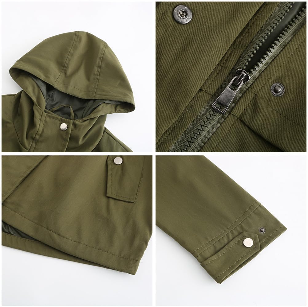 Womens Multi Pockets Military Jacket, Women's Casual Military Anorak Jacket, Lightweight Waterproof Windbreaker