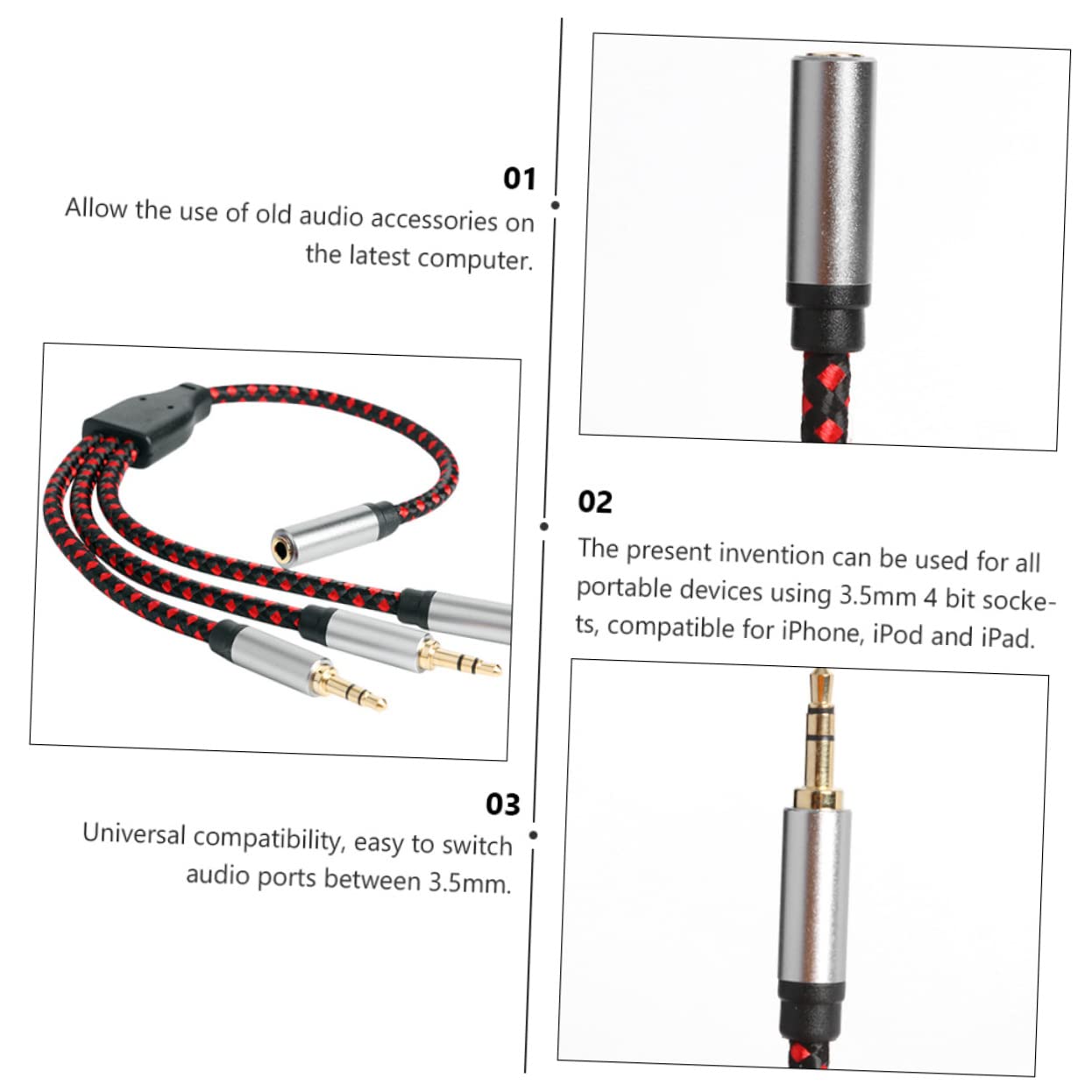 DOITOOL 3stücke Audio Kabel Splitter Hochwertige Verbindung Für Mikrofon Und Lautsprecher Kompatibilität Für Smartphones Tablets Und Langlebiges Mit Vergoldeten Anschlüssen