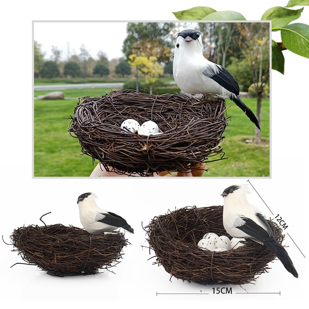 Artificial Bird Nest with Bird and Eggs, Artificial Feathered Birds Nest Eggs Easter Decor Home Ornament for Home Garden Decoration DIY Craft Tree Decoration