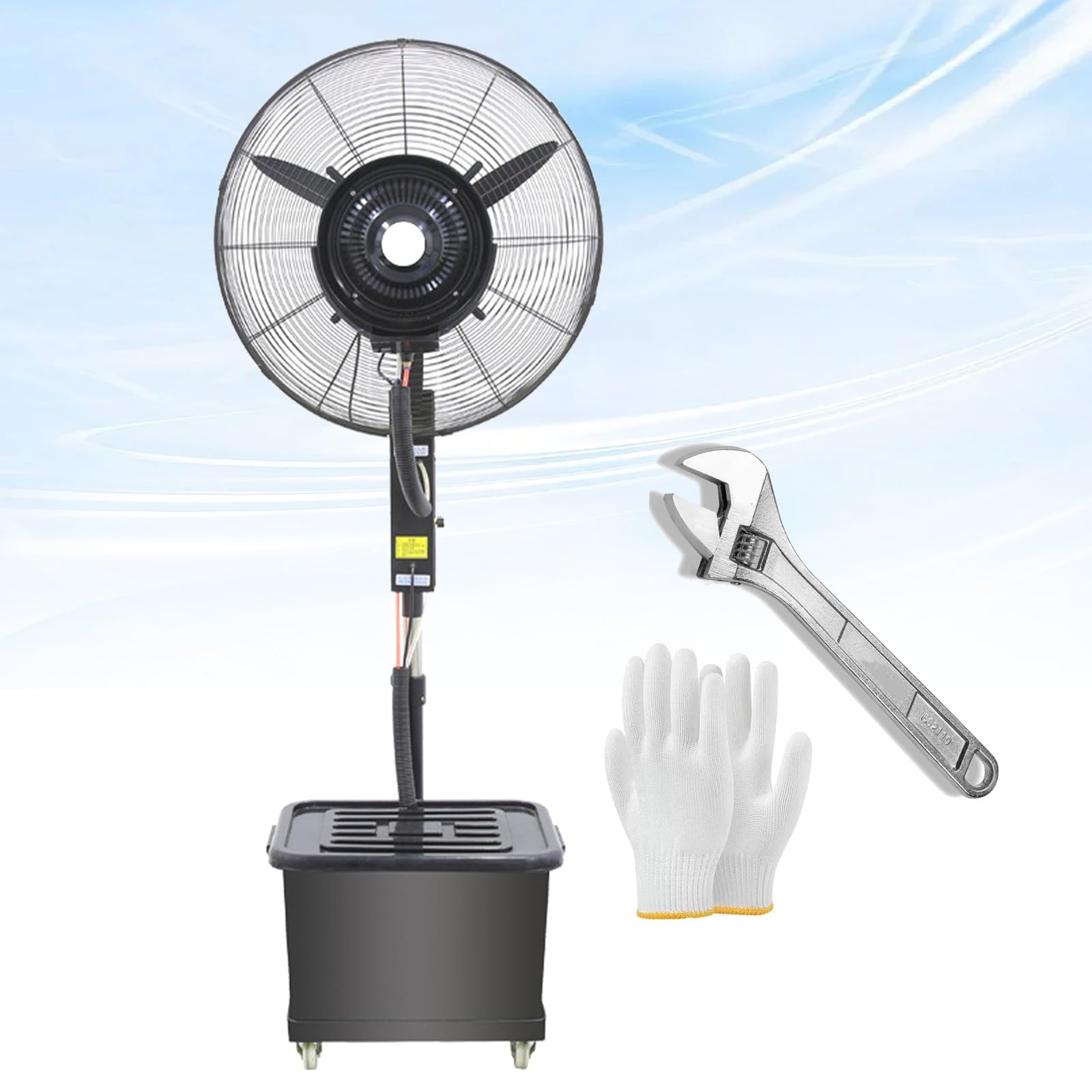 Generico Sollevabile Ventilatore con Nebulizzatore, Raffrescatore ad Acqua, 26in 30in Ventilatori a Piantana Fan Potente Industriale 90º Oscillante con Serbatoio e Ruote(320W/26in)