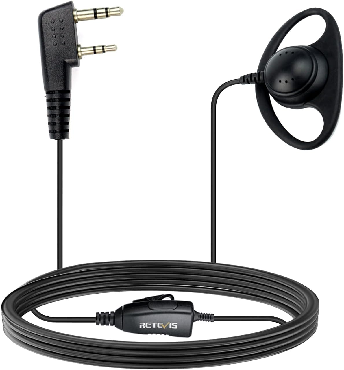 Retevis 2 Way Radio Earpiece with Mic, D-Type Walkie Talkie Earpiece, 2 Pin, for RT22 RT68 RT21 H-777 RT22S, Compatible with Pxton BAOFENG 888S Kenwood Walkie Talkies, Two Way Radio Headset(1 Pack)