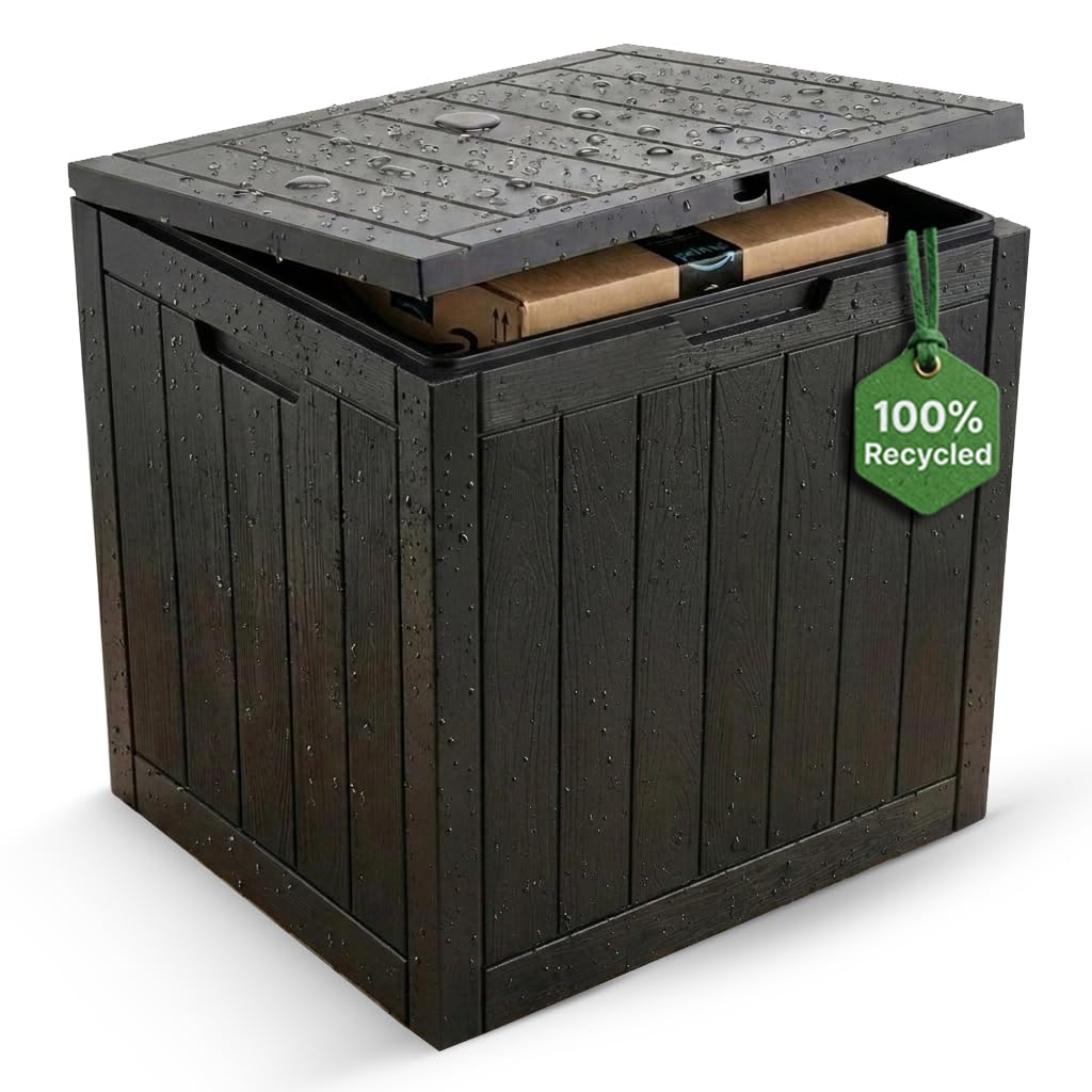 Olsen & Smith Grey 118L Recycled Lockable Outdoor Garden Storage Box & Parcel Box – Weatherproof & Waterproof Anthracite Chest With Sit-On Lid – Cushions, Tools, Toys & Garden Furniture