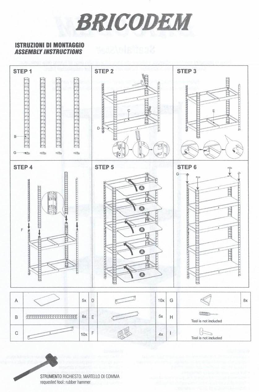 Set di 2 Scaffali in Metallo Zincato e MDF Per Carichi Pesanti Portata 875 kg Con 5 Ripiani Regolabili da 175 kg Per Garage, Magazzini, Cantine 180x90x40 cm