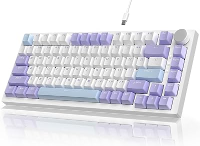 YINDIAO AK820 Clavier Mécanique avec Knob,Disposition 75% ANSI,82 Touches Clavier de Jeu Filaire,5 Mousses Insonorisantes,Hot-Swap,Interrupteur Linéaire,Rétroéclairage RVB,pour PC,Mac (Violet)