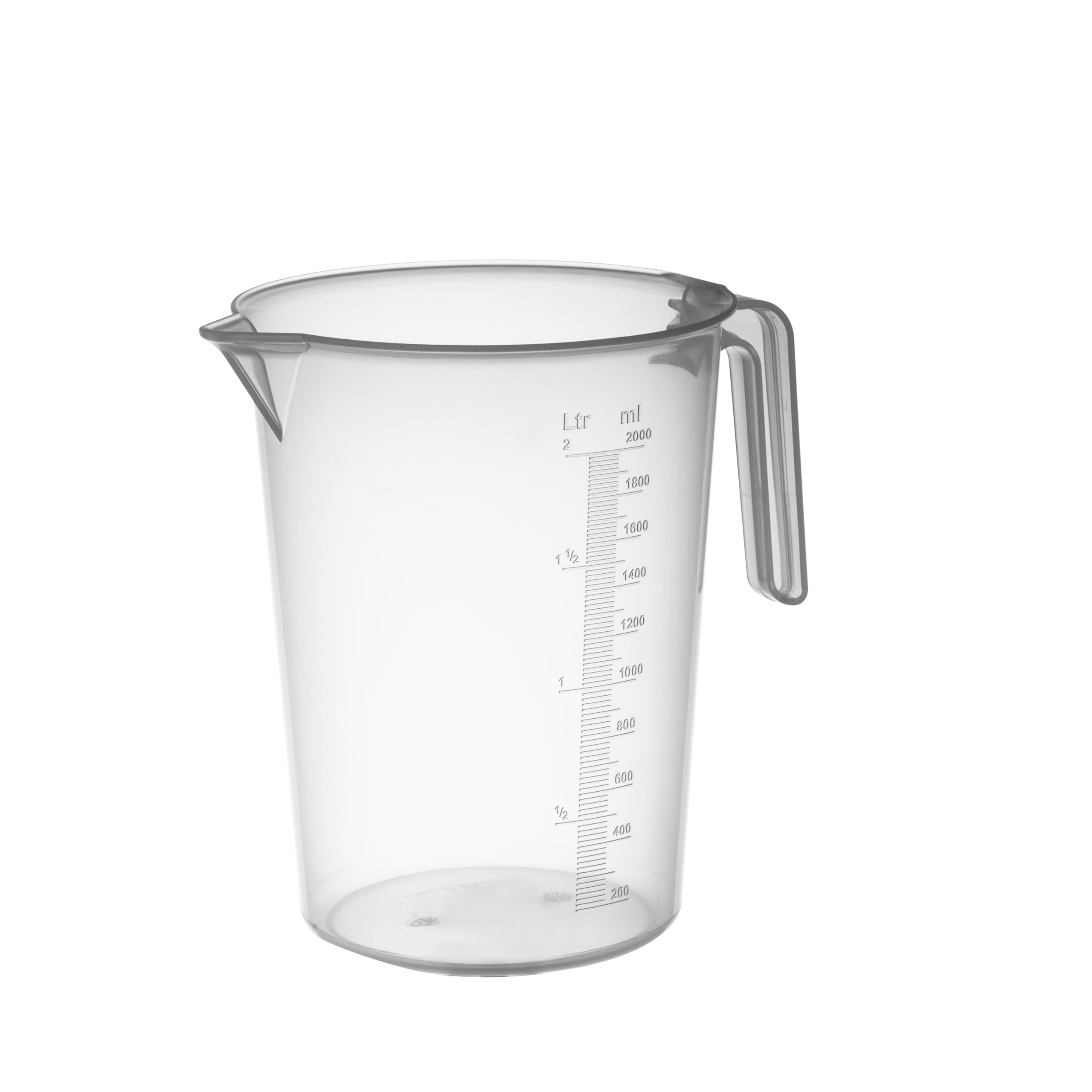PIAZZA - Jarra graduada profesional de plástico con mango abierto, capacidad 2L, jarra para agua y líquidos alimentarios - Medidor graduado para pesar alimentos con báscula de cocina, fabricada en