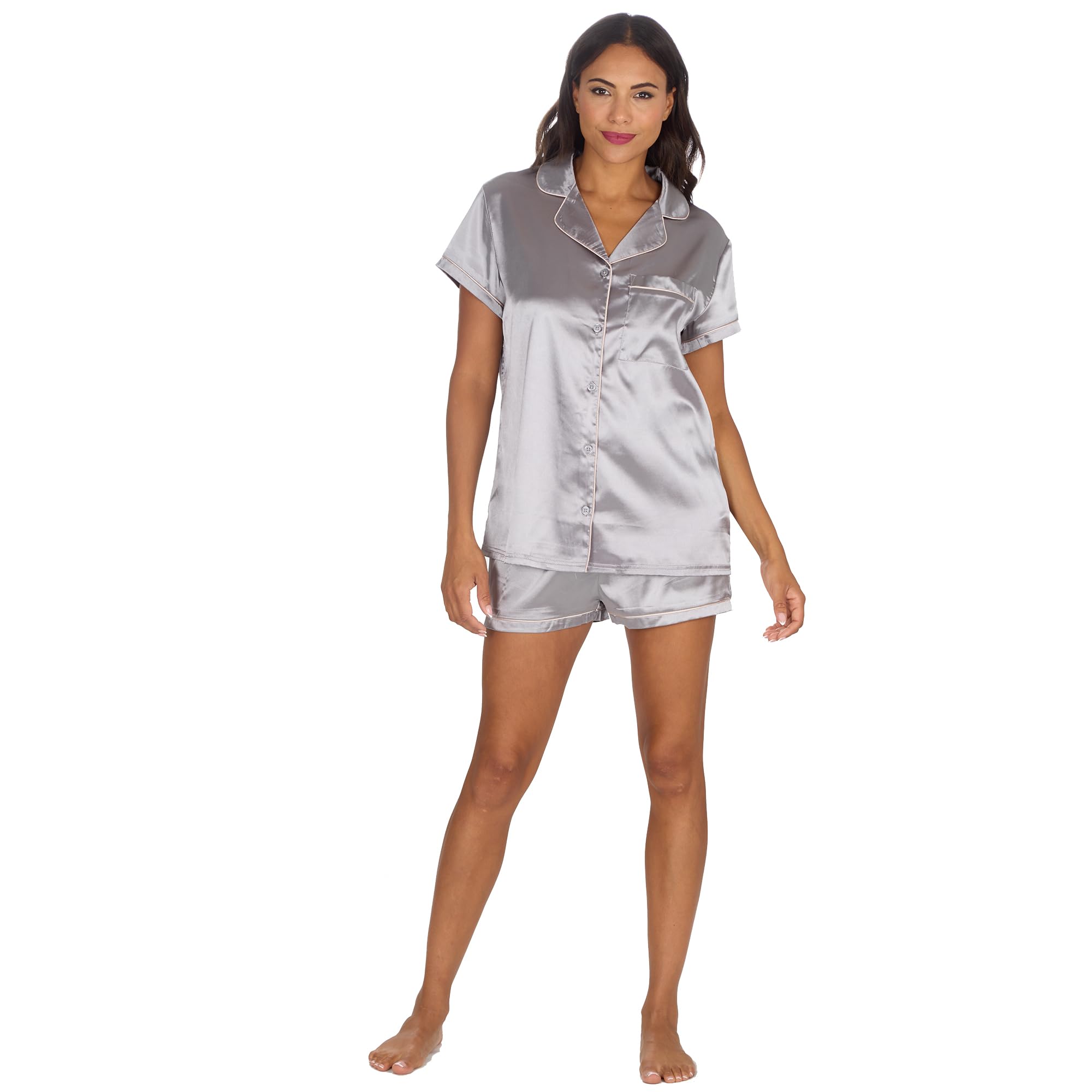 Undercover Ladies Satin Short Pyjamas 34B2111 Gunmetal 14-16