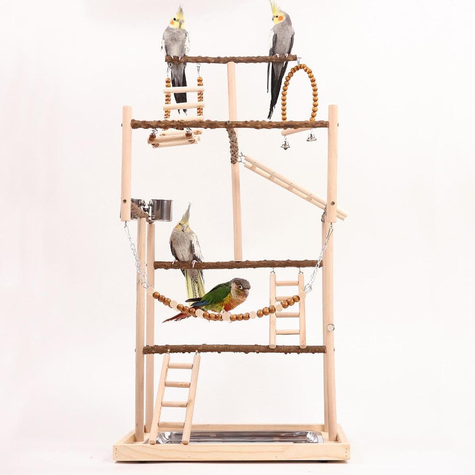 Gimnasio para Pájaros, Percha de Madera, Juguete de Ejercicio, Parque de Juegos para Loros, Corral de Madera con Percha para