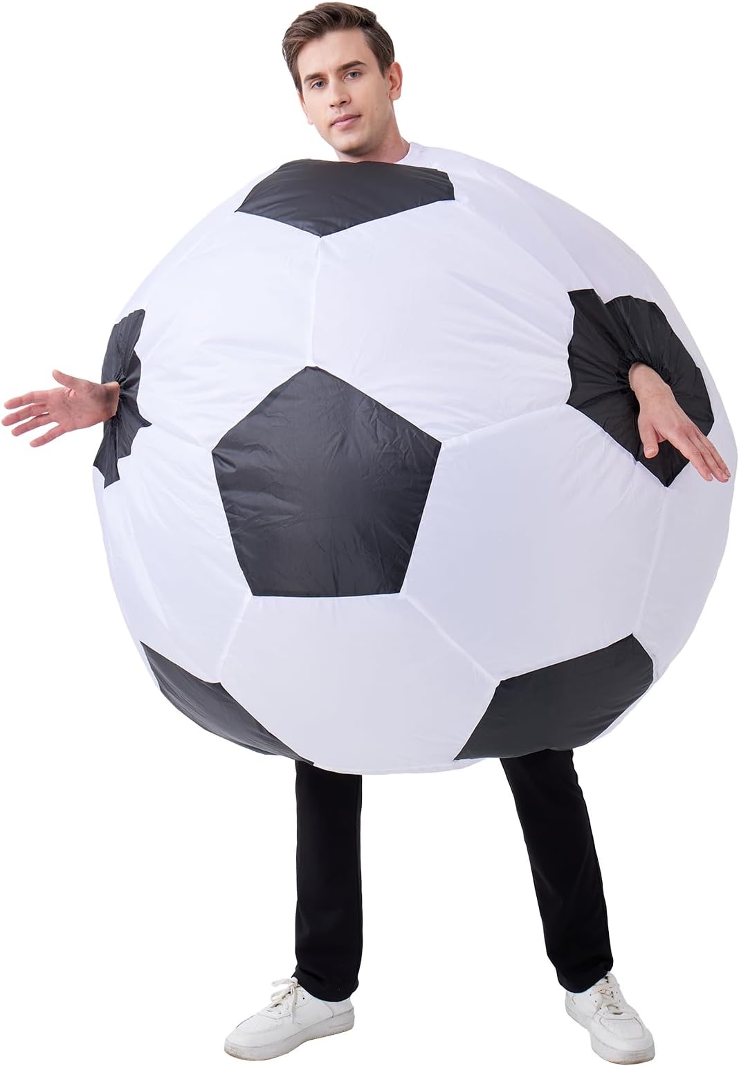 IRETGInflatable Soccer Ball Costume for Adults Funny Blow-up Football Suit for Cheerleaders Halloween Cosplay