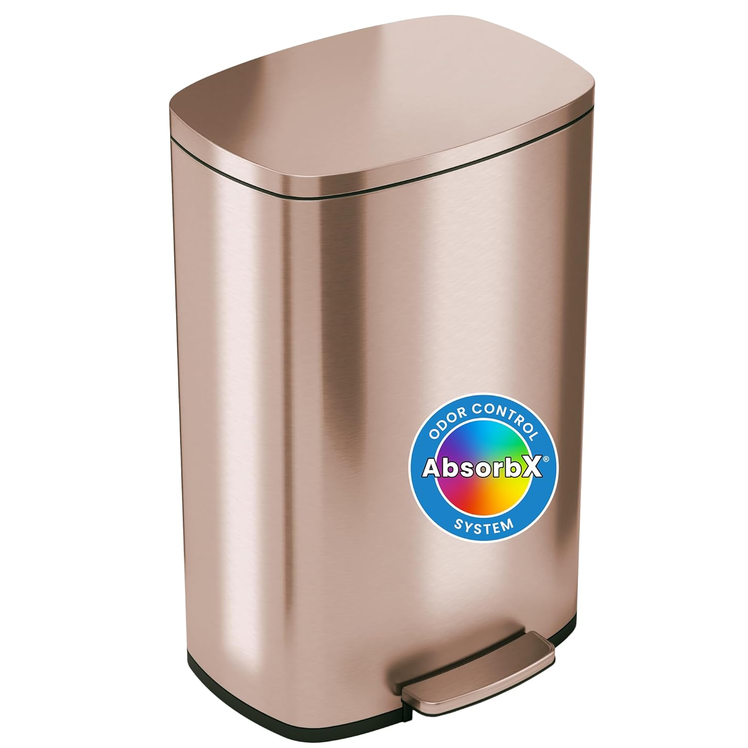 iTouchless SoftStep 13.2 Gallon Step Kitchen Trash Can with Lid and Odor Filter, 50 Liter Stainless Steel Rose Gold Trashcan for Home Office Bedroom Garage Living Room Bathroom Slim Wastebasket