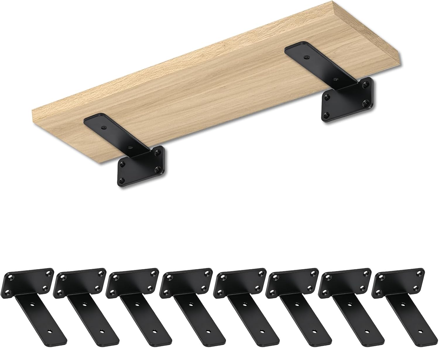 5 Inch Heavy Duty Shelf Brackets (8-Pack), Black Steel Floating Shelf Supports, Easy Installation Metal L Brackets for Wall Shelves, DIY Home & Office Organization (Black)