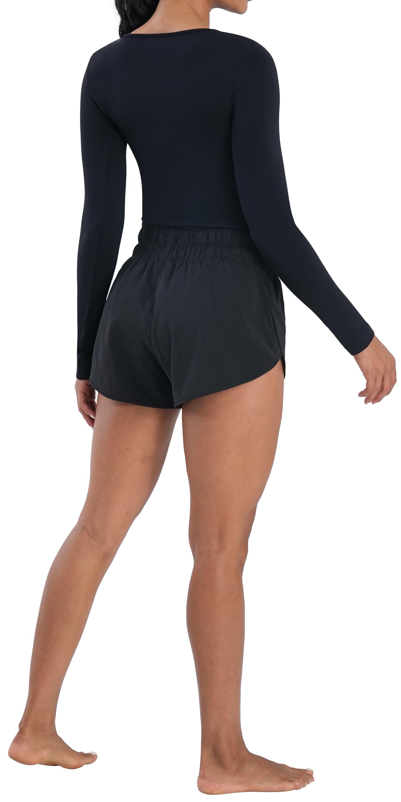 Sunzel Pantalones cortos deportivos de cintura alta para mujer, forro de malla de secado rápido, pantalones cortos de entrenamiento con bolsillos con cremallera