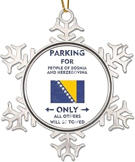 Bosnia and Herzegovina National Flag Tree Decoration Ornament Parking for People of Bosnia and Herzegovina Only Metal Snowflake Xmas Tree Ornament Travel Christmas Decorations