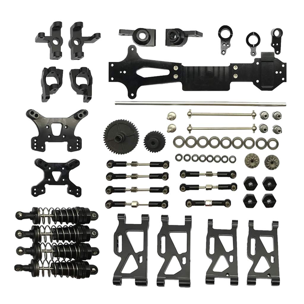 49 Stück RC Auto Teile Ersatzteile Metall Differenzial Stoßdämpfer Lenkungsnabe für Reparatur Und Zubehör Wltoys 14400, Schwarz, wie Beschreibung