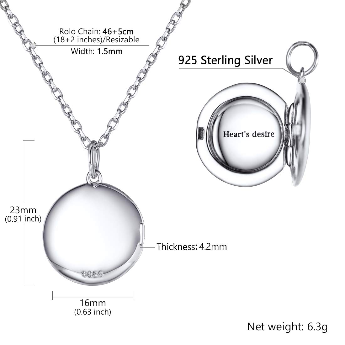 SILVERCUTE Collana Donna Argento Sterling 925 con Foto Personalizzata Medaglione Portafoto Cuore/Rotondo/Ovale Classico Elegante Argento/Oro/Oro Rosa Collana Personalizzata con Foto Idee Regalo