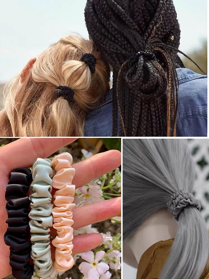 Miniatura 6 de Paquete de 5 coleteros de seda de 0.069 pulgadas para el cabello, 100% seda de morera pura, 19 momme con banda elástica, bandas elásticas para el