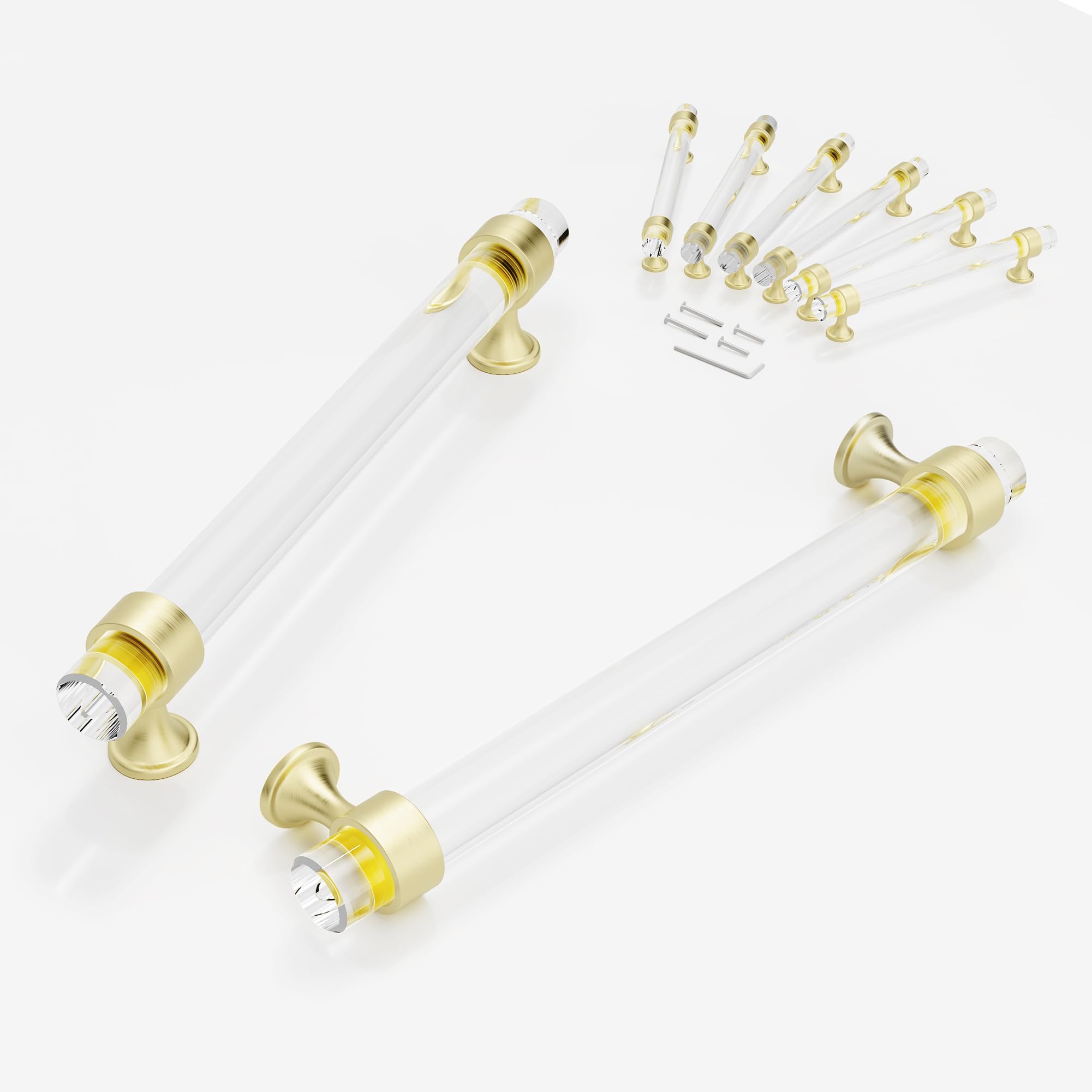 Ceymio Brushed Gold 6.3' Cabinets Handles Crystal Kitchen Cabinet Knobs Pack Dresser Brass Pulls, Glass Closet Drawer Drawers Cupboard Hardware, Satin Copper Bathroom Bedroom Pull 160Mm Pitch Holes Size 6