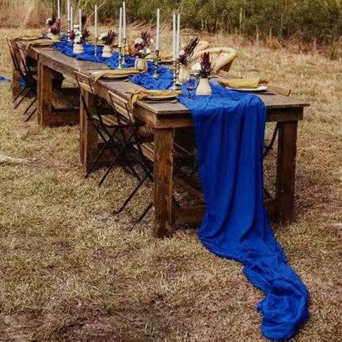 Seveups 8Pack Royal Blue Cheesecloth Table Runner 120Inch Gauze Table Runner Cheese Cloth Royal Blue Table Runner Rustic Sheer Runner for Wedding Baby Shower Birthday Party Table Decor by Seveups - Used condition - Image 3