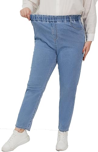 Miniatura 2 de Plus Size Pull-on Jeans for Women Thin Petite Full Length Mom High Waist Elastic Loose Harem Pants
